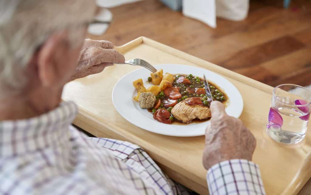senior enjoying a healthy cooked meal