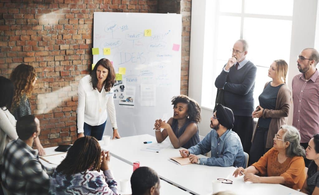 diverse group of people discussing ideas