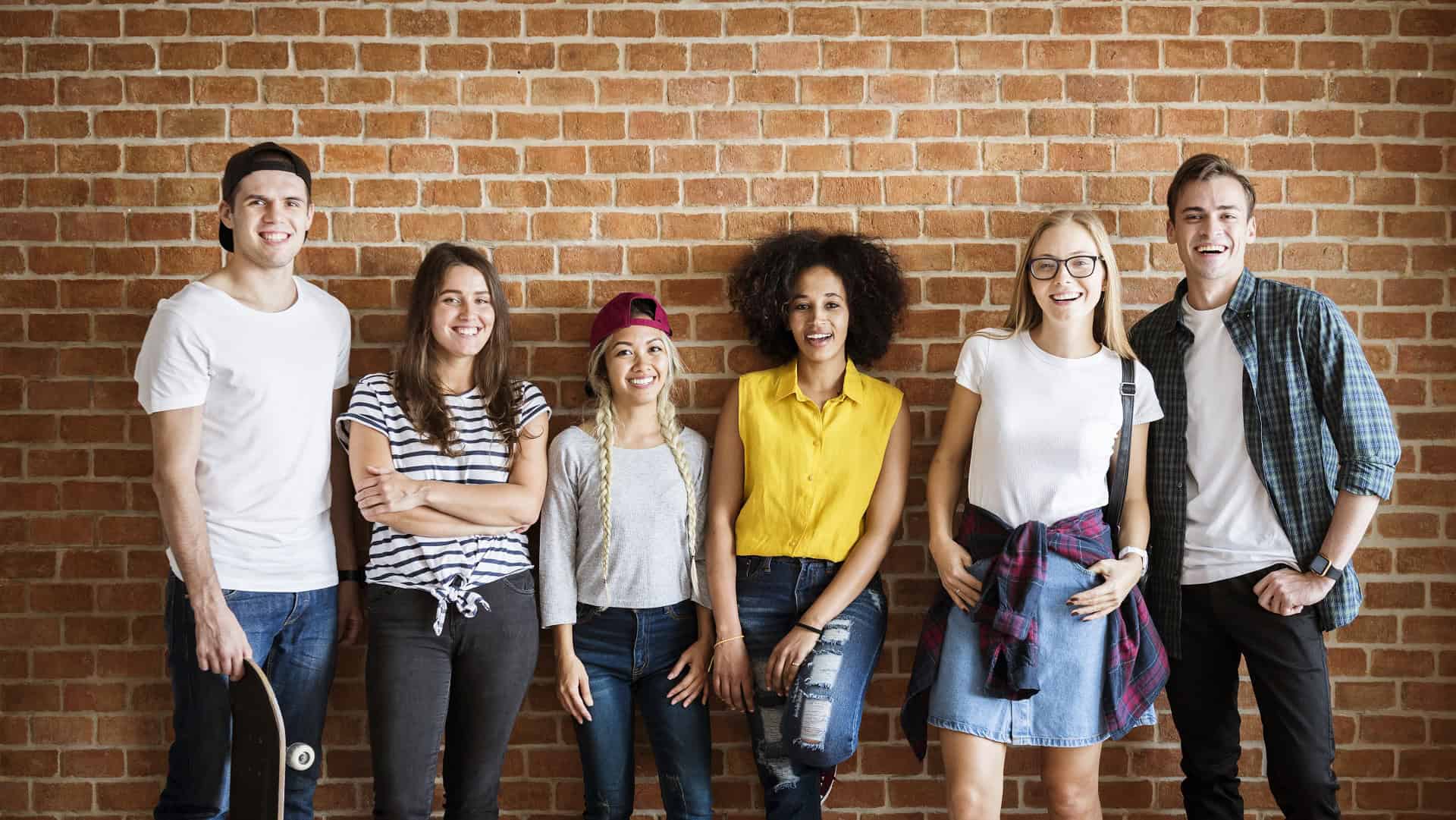 happy group of youth friends standing together