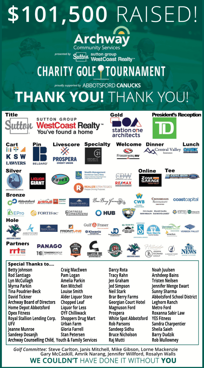 Archway Charity Golf Tournament Raises $101,500 for programs in Abbotsford