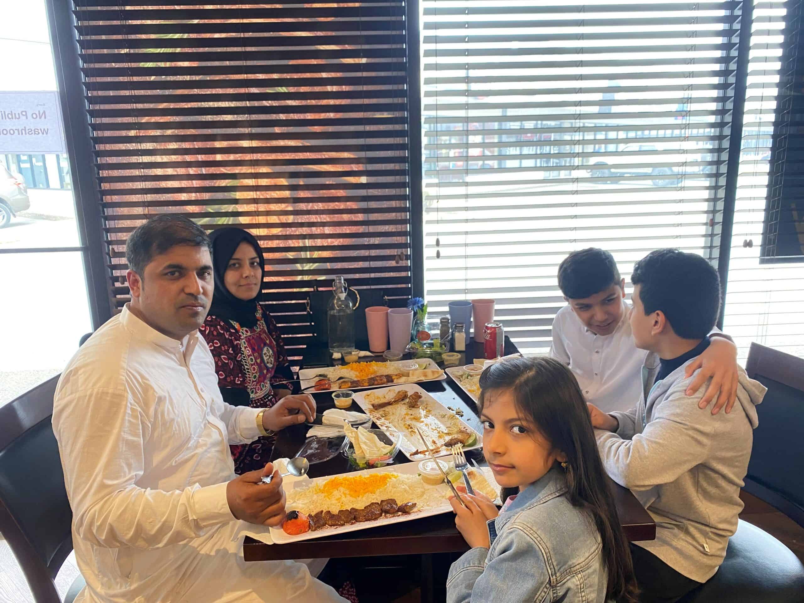 Family dines at restaurant