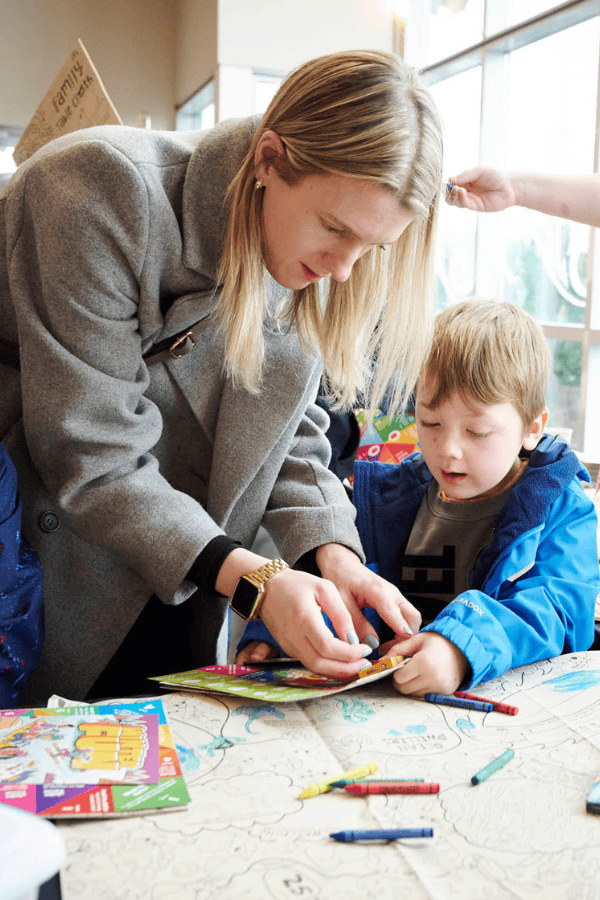 Mother and child crafting