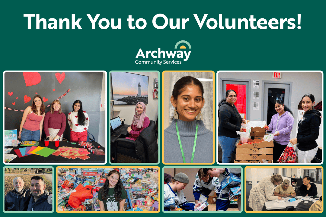 Collage of people smiling with the header "Thank You to Our Volunteers" and the Archway logo.